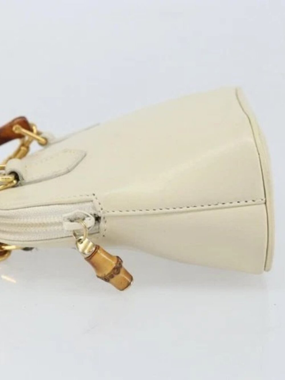 GUCCI Bamboo Hand Bag Leather 2way White Gold - Picture 4 of 16